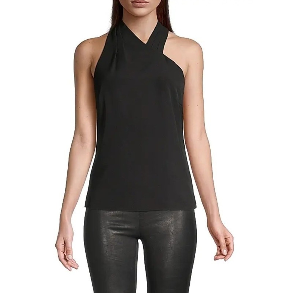 Milly Preston Cady‎ Halter Top Womens Large Black Sleeveless Asymmetric Career